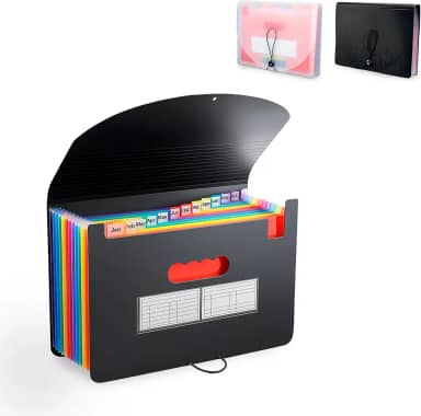 Pasta Sanfonada A4 12 Divisorias, Organizadora Documentos, Pasta Arquivos, Pasta Sanfonada, Pasta para Documentos (Preto)