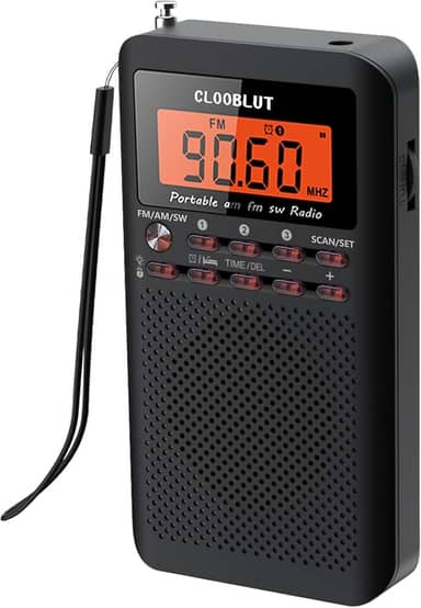 Rádio de ondas curtas FM AM alimentado por transistor AA com luz de fundo laranja com visor LCD despertador digital, temporizador de sono, melhor recepção, melhor receptor de bolso de som