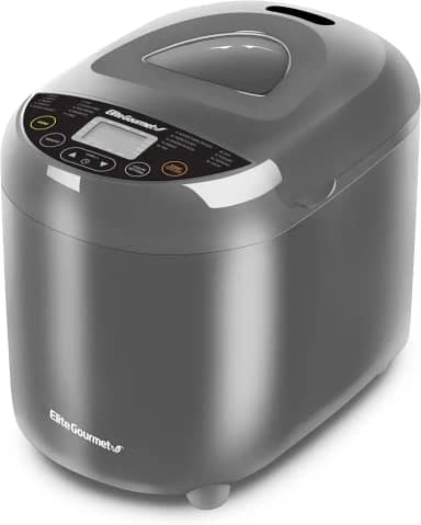 Elite Gourmet EBM8103CG Pão programável para pão de cerâmica CERALAST e folha de amassar 19 funções de menu sem glúten, branco, trigo, centeio, francês e muito mais, 2 libras, cinzento