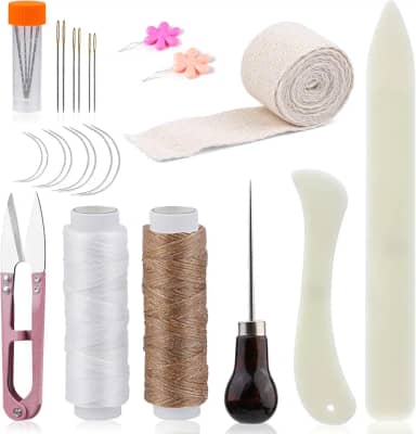 JUPEAN Kits de encadernação de livros, 24 peças, kit de encadernação com pastas de osso, ferramenta de encadernação de fita encerada para iniciantes