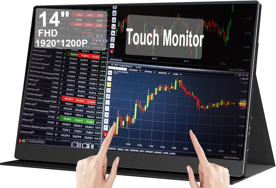 Monitor de viagem portátil de toque de 14 polegadas: Extensor de tela de laptop IPS/HDR de 1920 * 1200p para jogos e exibição de computador, compatível com laptop PC telefone PS4/PS5 Switch