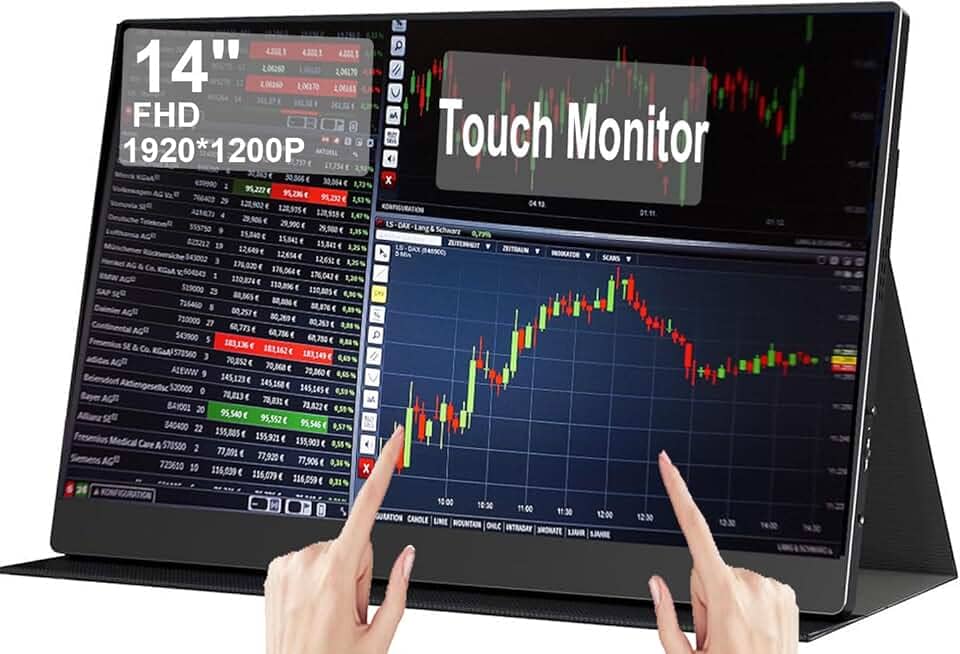 Monitor de viagem portátil de toque de 14 polegadas: Extensor de tela de laptop IPS/HDR de 1920 * 1200p para jogos e exibição de computador, compatível com laptop PC telefone PS4/PS5 Switch