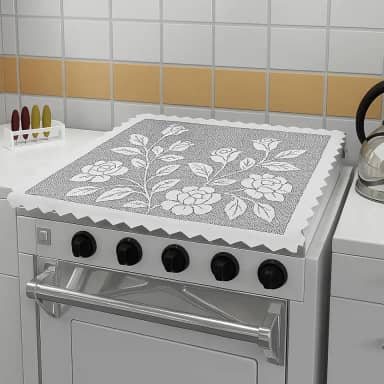 Capa Para Tampa De Fogão 4 Bocas De Renda Cor Branco 55x53cm