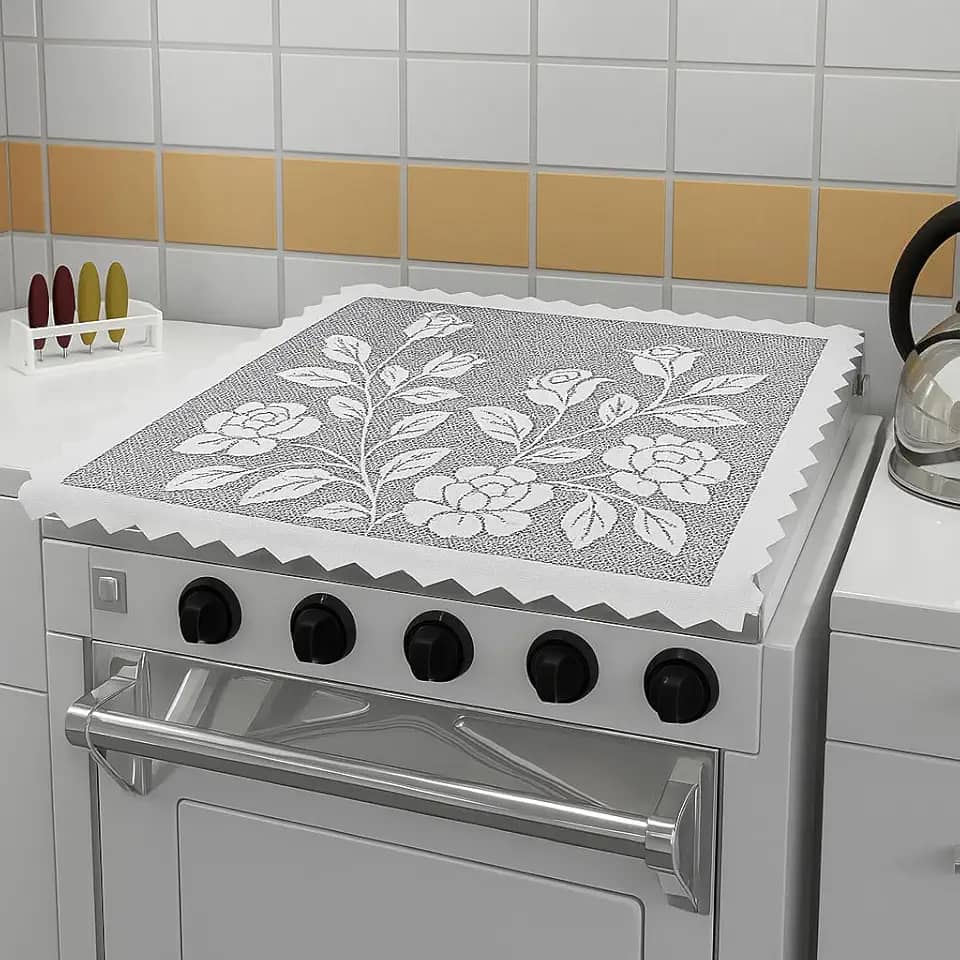 Capa Para Tampa De Fogão 4 Bocas De Renda Cor Branco 55x53cm