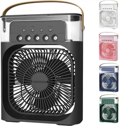 Ventilador Portátil 3 Em 1 Mini Ar Condicionado Umidificador E Climatizador Com LED Tanque De Água De 600ml 3 Velocidades De Vento E Pulverizador de 5 Furos 4 Cores Disponíveis (PRETO)