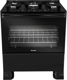 Fogão Mueller 5 bocas Preto com Mesa de Vidro e Tripla Chama Bivolt MFV5BF