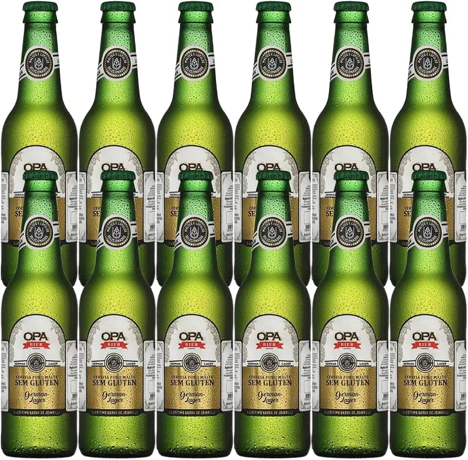 Pack 12 unidades Cerveja Puro Malte German Lager teor 5% 355ml sem glúten Opa Bier