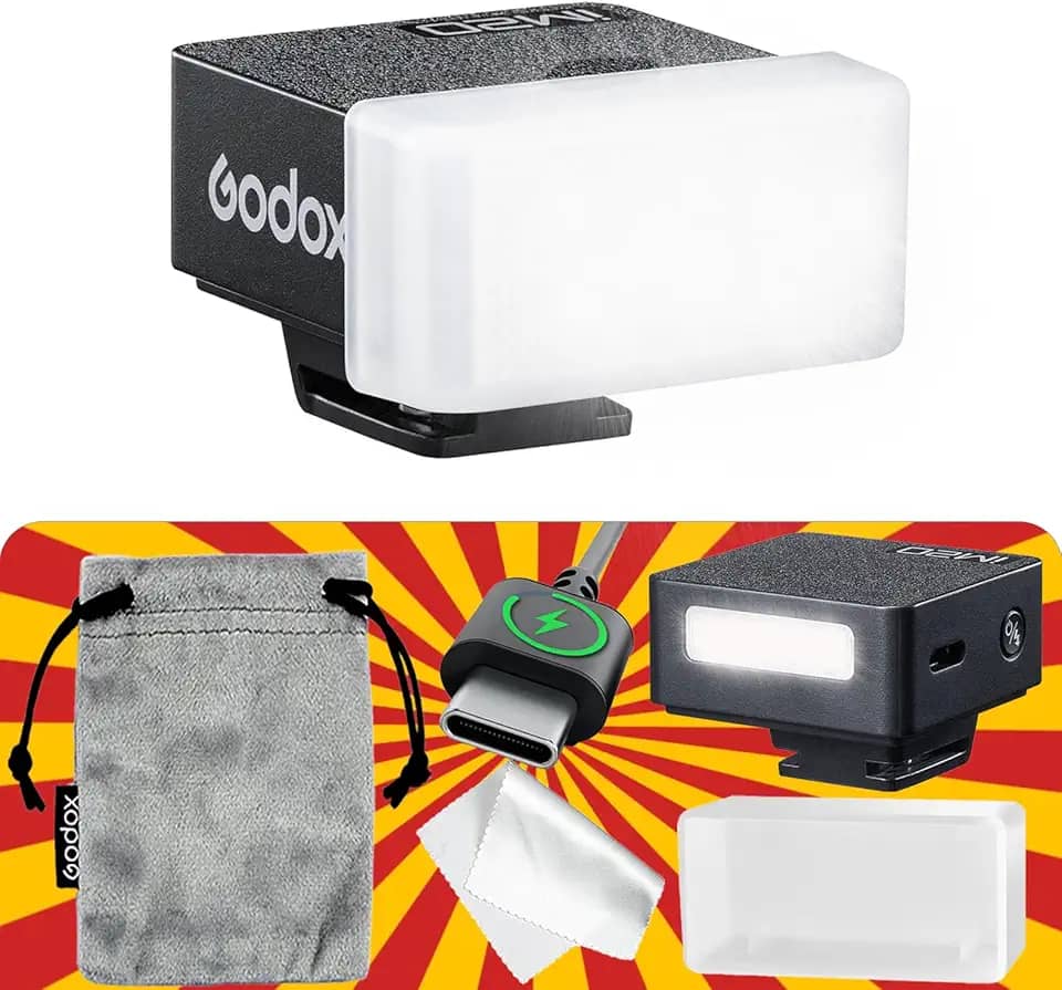 Godox iM20 com difusor GODOX Flash carregamento USB-C, flash de câmera GN 12, com 5 níveis de potência do flash, 440 flashes de energia total, mini flash para Sony zv1/Sony zve10/Ricoh gr3/Fuji f1【não