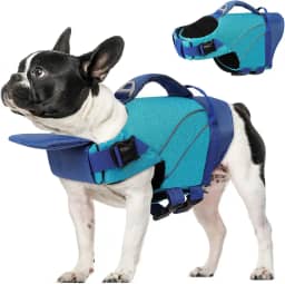 Queenmore Colete salva-vidas para cães pequenos com listras refletivas, colete salva-vidas ajustável para cães pequenos, colete de natação para filhotes de cachorro de alta flutuação, colete