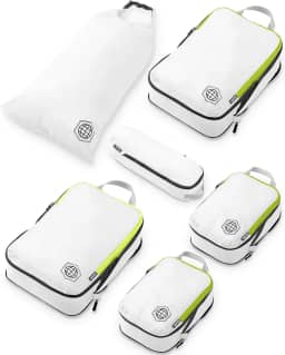 Cubos de embalagem de compressão para viagens: organizadores de mala e viagem, White/Green, 6Piece