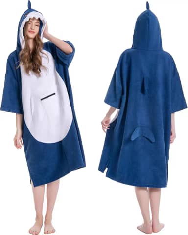 OLAOLA Toalha para troca de poncho de surfe, roupão de banho, poncho com bolso, tamanho grande, tecido felpudo de secagem rápida, capuz para mulheres e homens, Tubarão, Adult