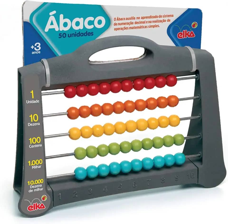 Elka 1001, Contador, Plástico, Ábaco Escolar com 50 Bolinhas, Multicor