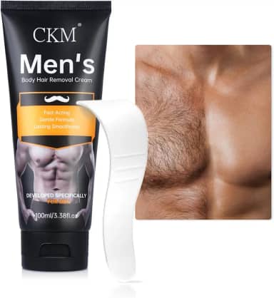 CKM Creme de depilação para homens, creme depilatório para cabelos masculinos indesejados, gel indolor para remoção de pelos adequado para todos os tipos de pele, feito para homens, 10 ml com espátula