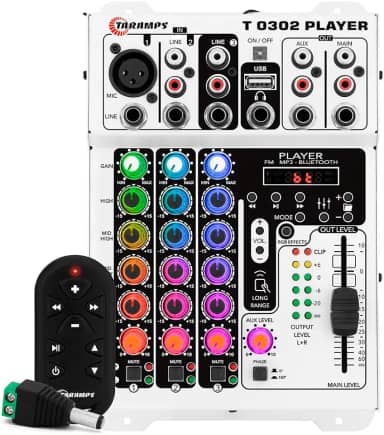 Mesa De Som Taramps T0302 Player Multicolor Led RGB Som Automotivo Bluetooth Equalizador 4 bandas Mp3 Usb FM 12v Controle Remoto 3 entrada 2 saída XLR P10 RCA mixer caixa bob rack movel microfone