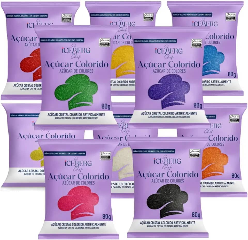 10 Açúcar Coloridos Confeitaria E Panificação 80g Cada Iceberg
