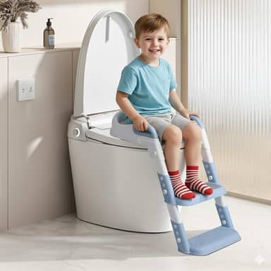 Troninho Redutor Infantil Assento com Escada OHANA BABY – Para Vaso Sanitário Redondo, Antiderrapante, Ideal para Crianças em Processo de Desfralde A partir de 18 Meses (Azul)