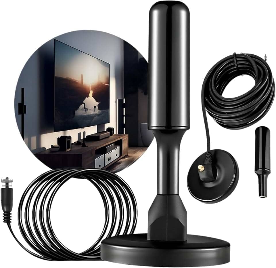 Antena Para Tv Digital FULL HDTV 4.0DBI Com Base Magnética 5 Metros De Cabo Interna e Externa