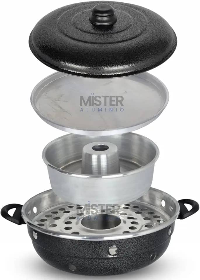 Churrasqueira Grill Vigorosa Multiuso para Fogão em Alumínio – Assa Pizza, Bolo e Grelha Carnes (Preto Craqueado)