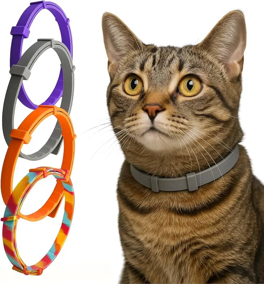 Coleira Anti Pulgas e Carrapatos Para Cães e Gatos | À Prova D’Água, 8 Meses de Proteção, Não Alérgica, Silicone Flexível, Resistente, Anti Piolhos e Mosquitos (Gato (Pequena))