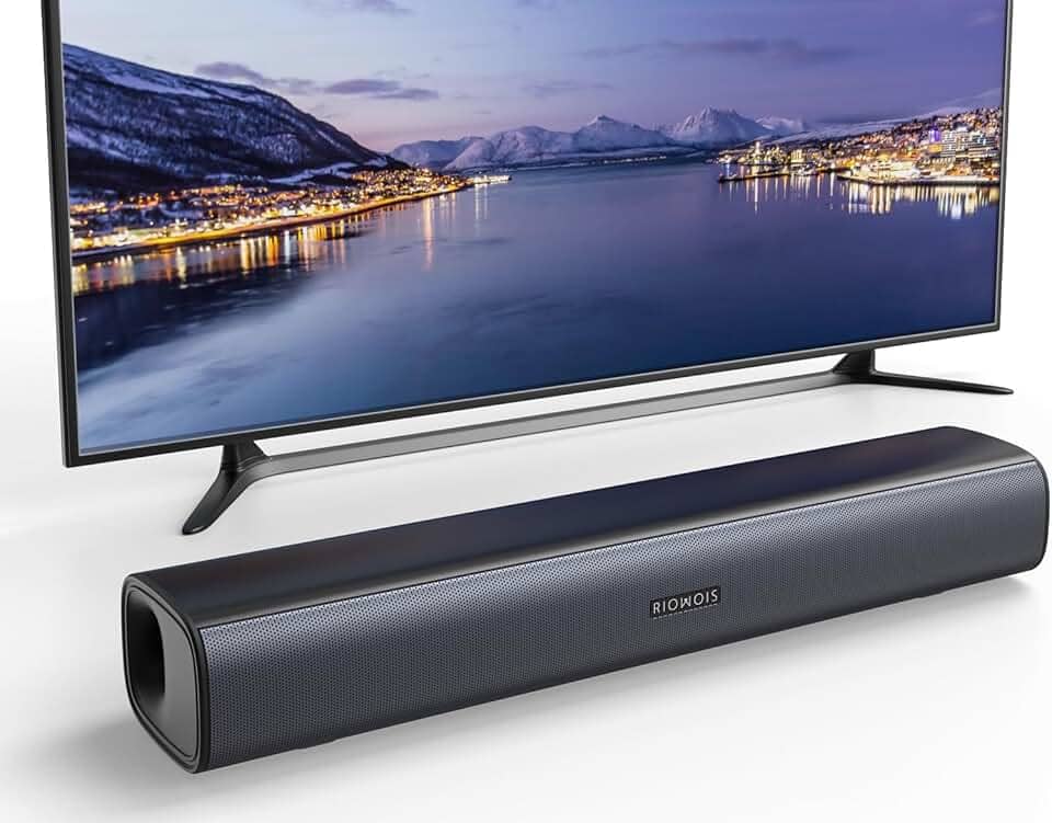 Soundbar Riowois para smart TV, alto-falantes, soundbar para TV, com refletor de graves personalizado, design compacto e fácil configuração, sistema de som ambiente de áudio doméstico para projetor de
