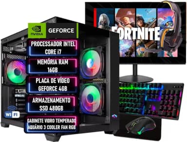 PC Gamer Completo Intel Core i7, RAM 16GB, SSD 480GB, GEFORCE 4GB + Monitor + Kit Gamer + Wi-Fi - ADVANCEDTECH