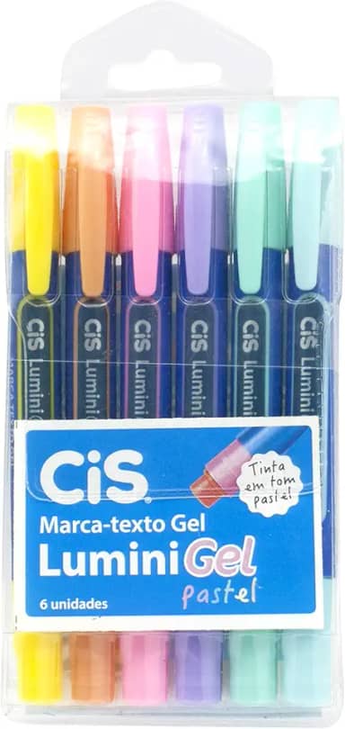 Caneta Marca Texto Gel, CiS, Lumini Gel Pastel, 6 Cores Tons Pastel