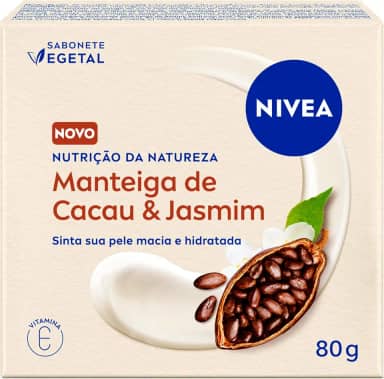 NIVEA Sabonete Vegetal Nutrição Da Natureza Manteiga De Cacau & Jasmim 80g - Pele limpa, macia e hidratada.
