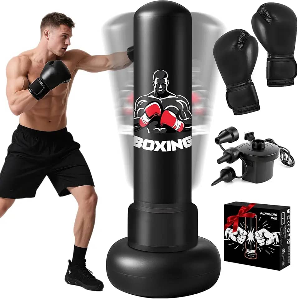 Saco de pancadas para adultos com suporte, saco de boxe pesado de 188 cm com luvas de boxe e bomba, sacos de kickboxing para homens, adolescentes, iniciantes, treinamento, MMA Muay Fitness Thai