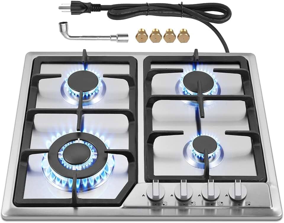 Fogão a gás 4 queimadores de 61 cm, fogão a gás propano fogão a gás 4 queimadores para trailers, motorhomes, fogão a gás conversível NG GLP