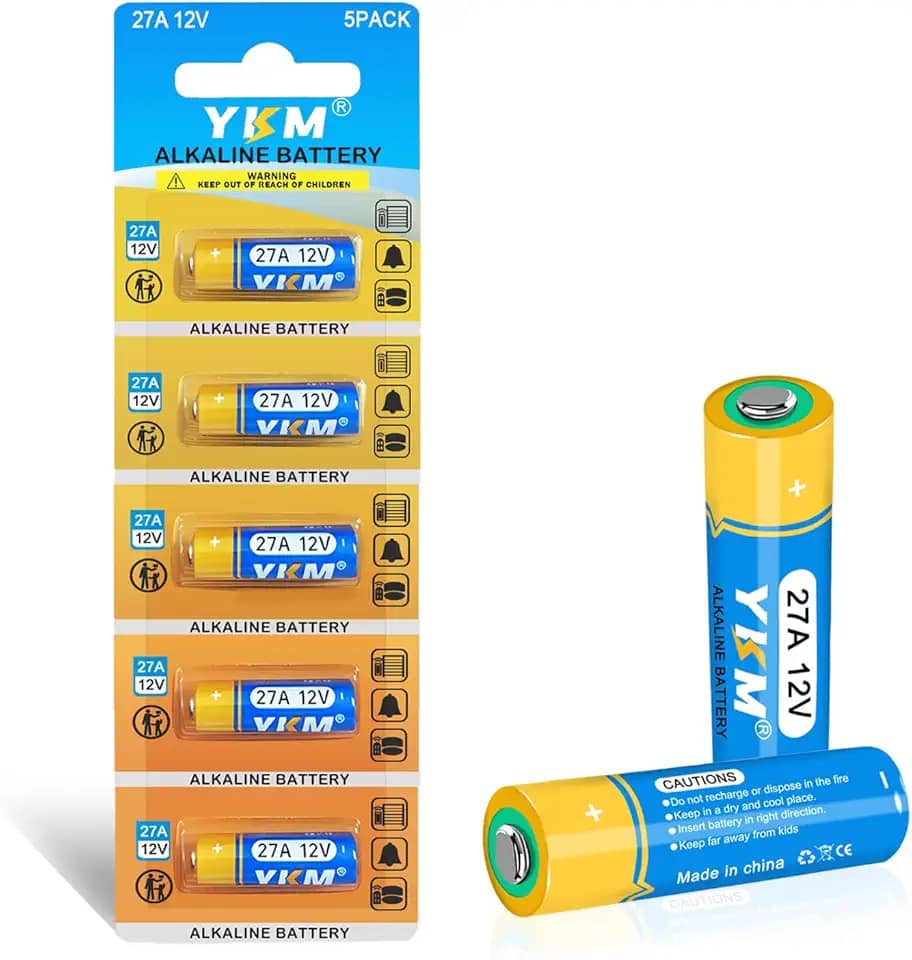 YKM Bateria 27A 12V A27 LR27A MN27 L828F Bateria alcalina de longa duração de 12 volts para porta de garagem campainha de alarme de carro controle remoto pacote com 5