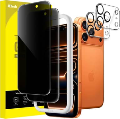 JETech Película de Vidro Temperado de Privacidade para iPhone 17 Pro Max 6,9 Polegadas com Protetor de Lente de Câmera, Protetor de Tela Anti-Espião, Ferramenta de Instalação, 2 Pacotes Cada