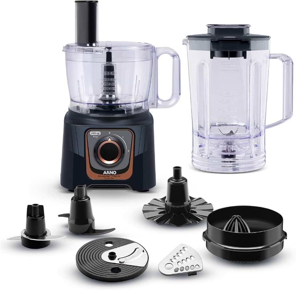 Multiprocessador Arno Multichef 700W MP72, com 24 Funções, Preto, 7 Acessórios, 2 Velocidades, Liquidificador 3,1L e Espremedor de Frutas, 110V