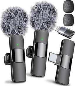 Microfone sem fio Mini Mic Pro para iPhone, iPad, Android, microfone de lapela para gravação de vídeo, 2 unidades de microfones, gravação cristalina com USB-C para podcast, ASMR