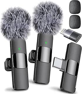 Microfone sem fio Mini Mic Pro para iPhone, iPad, Android, microfone de lapela para gravação de vídeo, 2 unidades de microfones, gravação cristalina com USB-C para podcast, ASMR