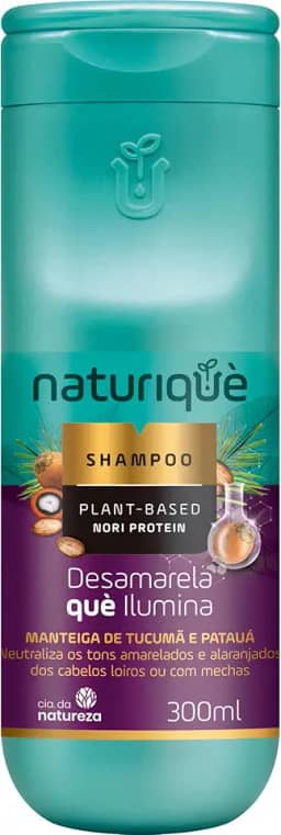 Naturiquè, Shampoo, Para todos os tipos de cabelos, Desamarela què ilumina, Neutraliza os tons amarelados e alaranjados dos cabelos loiros ou com mechas, 300ml