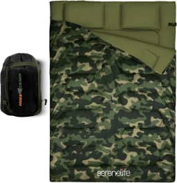 SereneLife Saco de dormir duplo com travesseiros, impermeável e removível para 2 sacos individuais, leve e quente, perfeito para acampamento, caminhada, mochila e clima frio, adequado para