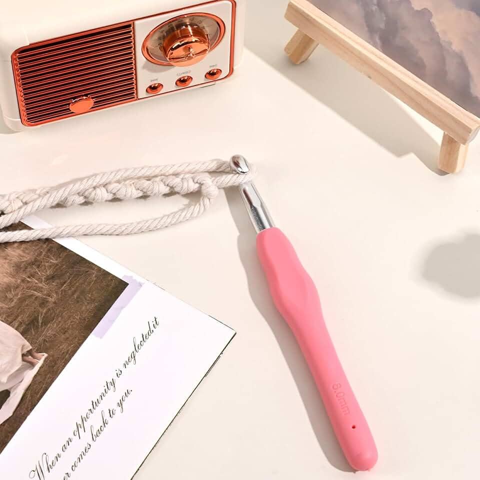 Agulha de crochê de 8 mm, agulhas de tricô extra longas para iniciantes e fio de crochê, cabo ergonômico para mãos artríticas