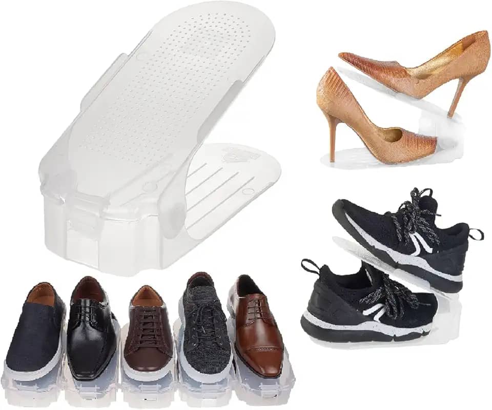 Kit 20 Organizadores de sapatos, saltos e tênis com regulagem de altura - Transparente