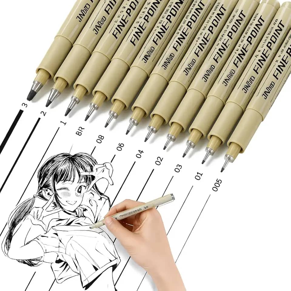 Kit 12 Canetas Nanquim Profissional para Desenho, Ilustração, Mangá e Line Art Desenho Técnico Artístico Lettering Brush Projetos Sakura Caligrafia Preto Premium