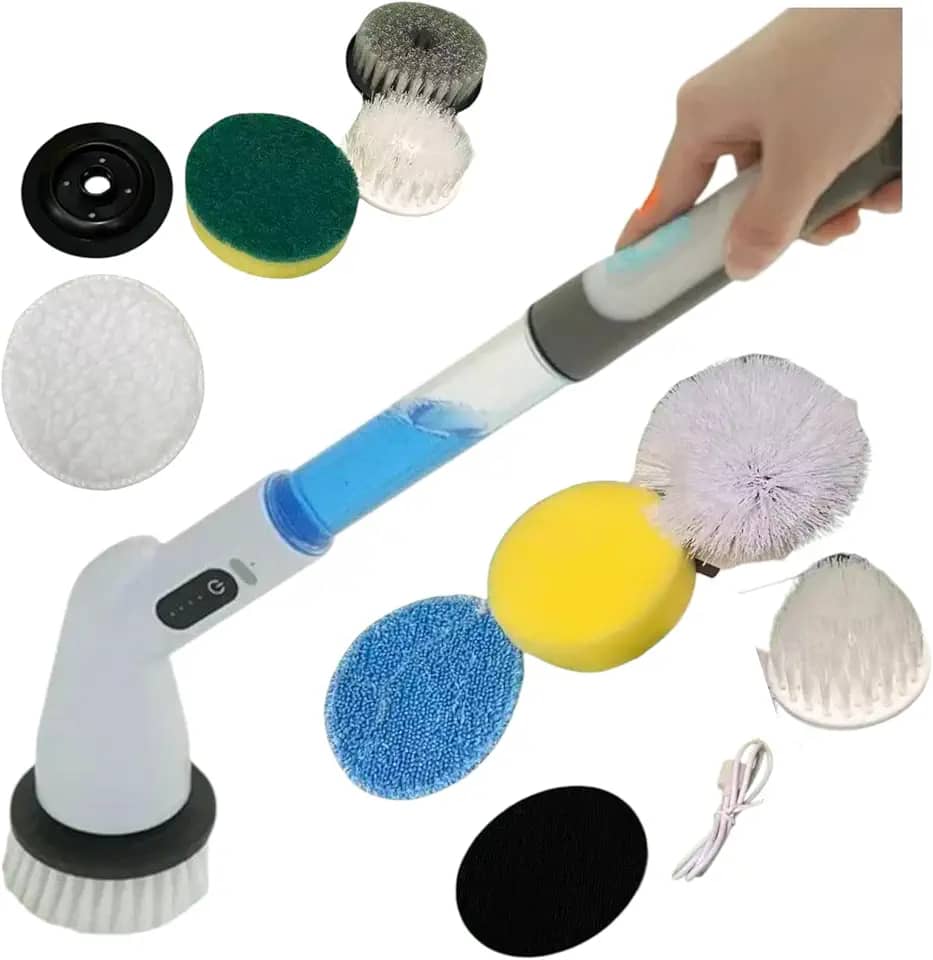 Escova De Limpeza Eletrica Giratória Multiuso 9 em 1 Recarregável com Dispenser