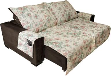 Capa para Sofá Retrátil 2,50m Estampada | Protetor de Sofá Reclinável e Retrátil - Lavável Antiderrapante Contra Sujeira Manchas Pets Crianças Decoração Dois Lugares (Margarida (Tabaco))