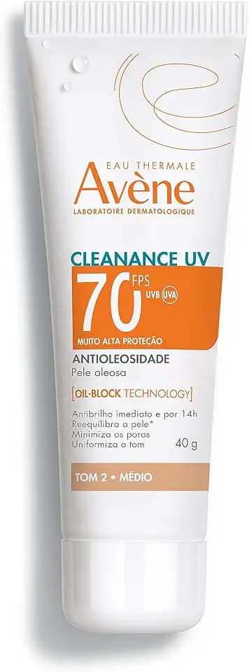 Avène Cleanance Protetor Solar Facial UV Antioleosidade FPS 70 Tom Médio Fluido Oil-Block com Controle de Oleosidade e Cor Leve que Matifica e Reequilibra a Pele, 40g
