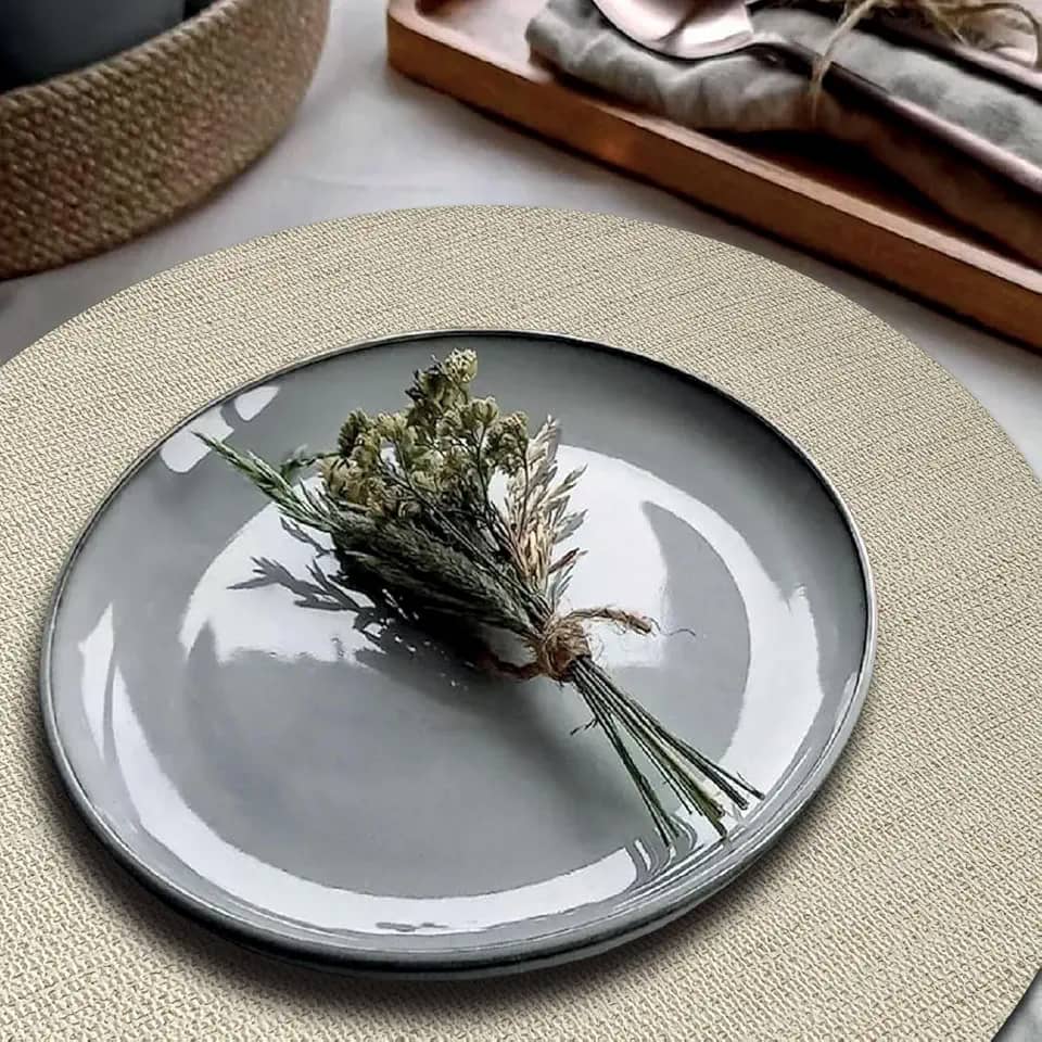 4 Jogo Americano Redondo Juta Areia - Impermeável Pvc