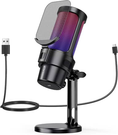 Microfone RGB Condensador, Microfono Condensador de Mesa para Computador, Microfone de Mesa para PC