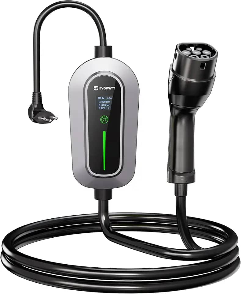 Carregador Portátil para Carro Elétrico BYD GWM VOLVO CHERY TOYOTA, 3,5kW, Bivolt 110v 220v, 6 metros, Wallbox, LED indicador, Tela TOUCHSCREEN