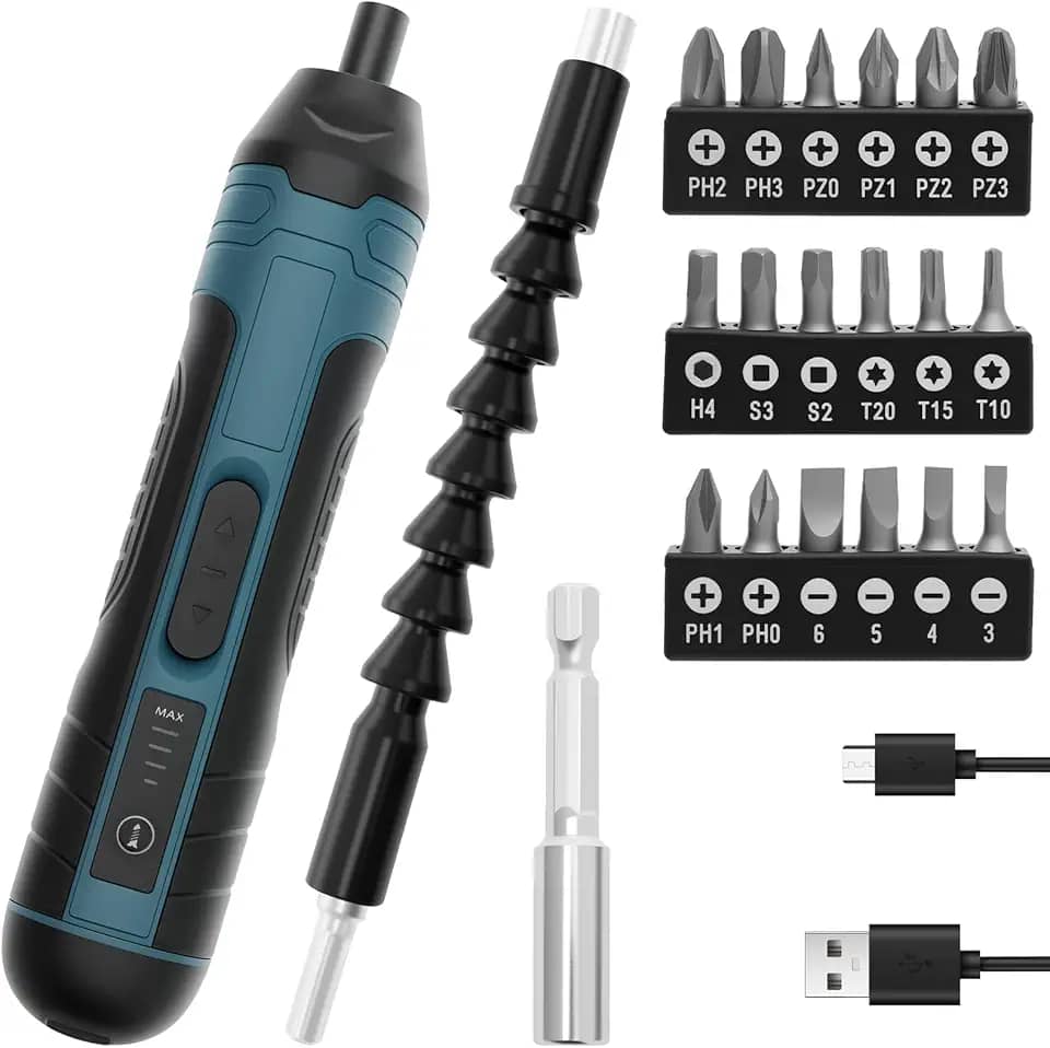 Conjunto de chaves de fenda elétrica sem fio, conjunto de ferramentas de chave de fenda multifuncional com torque de 5 N.m, bateria de 1300 mAH, kit de ferramentas de reparo portátil para eletrônicos