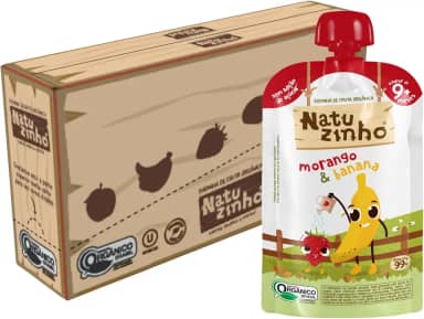 Natuzinho, Kit com 6 Papinhas Orgânicas para Bebê, Sabor Banana e Morango, Sem Açúcar, Aditivos ou Conservantes, Ideal para Introdução Alimentar, 99g cada