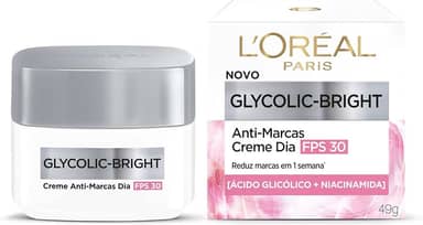 L'Oréal Paris Glycolic-Bright, Creme Anti-Marcas Dia FPS 30 com Ácido Glicólico e Niacinamida para Redução de Manchas e Uniformização da Pele, 49g