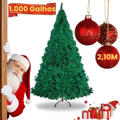 Árvore de Natal Premium 2,10m Pinheiro Articulado com 1000 Galhos Cheios Base Metálica Reforçada Montagem Rápida Decoração Natalina Luxuosa