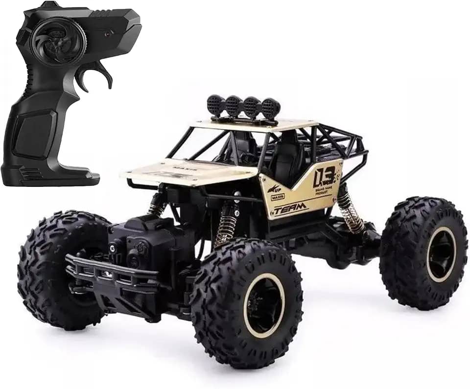 Carrinho De Controle Remoto 4x4 Monster Truck Rock Crawler 4WD Hight Speed Brush Off-Road Truggy + Bateria Extra (Dourado)